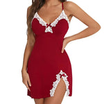 Women's Sexy Summer Nightgown, Short Lace Trim Hip-Hugging Black Camisole Sleep Mini Dress,Homewear Loungewear