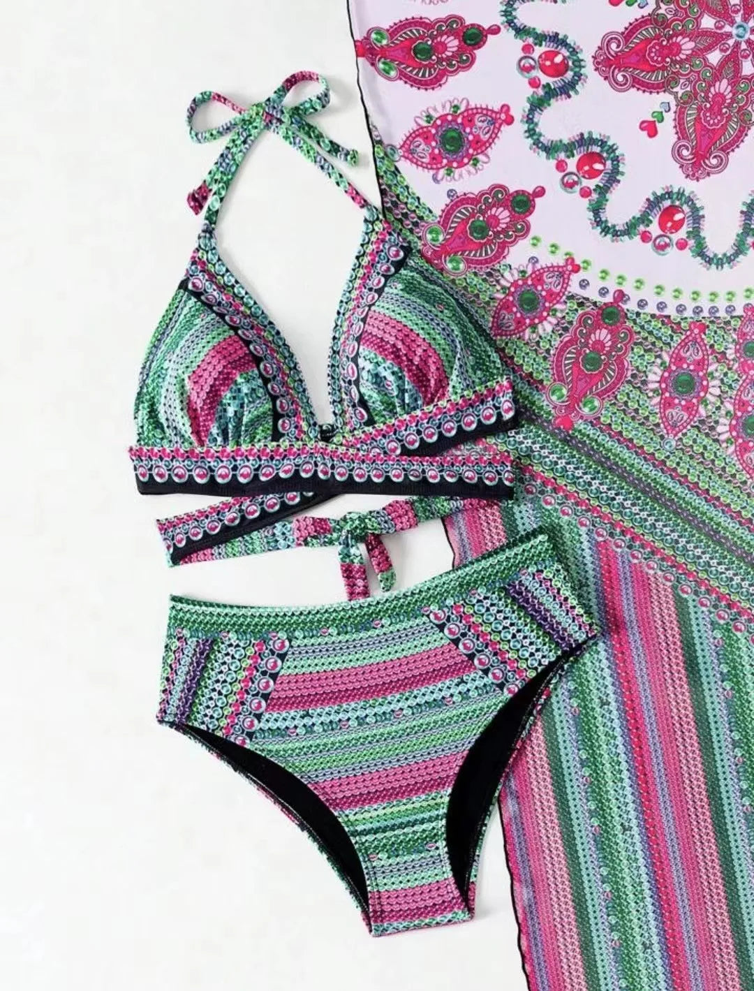 Women Bathing Suit 3 Piece Swimsuit Kimono Cross Wrap High Waist Bikini Beach Cover Up Swimwear Africa Print Bathing Suit Beach
