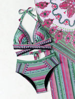 Women Bathing Suit 3 Piece Swimsuit Kimono Cross Wrap High Waist Bikini Beach Cover Up Swimwear Africa Print Bathing Suit Beach
