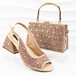 doershow Italian brown Shoes And Bag Sets For Evening Party With Stones Italian Leather Handbags Match Bags! HMP1-21