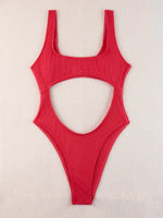 Sexy Hollow Out Thong Bikini 2026 Women Black Red Ribbed Backless Tummy Cut Out One Piece Swimsuit Beach Bathing Suit Swimwear