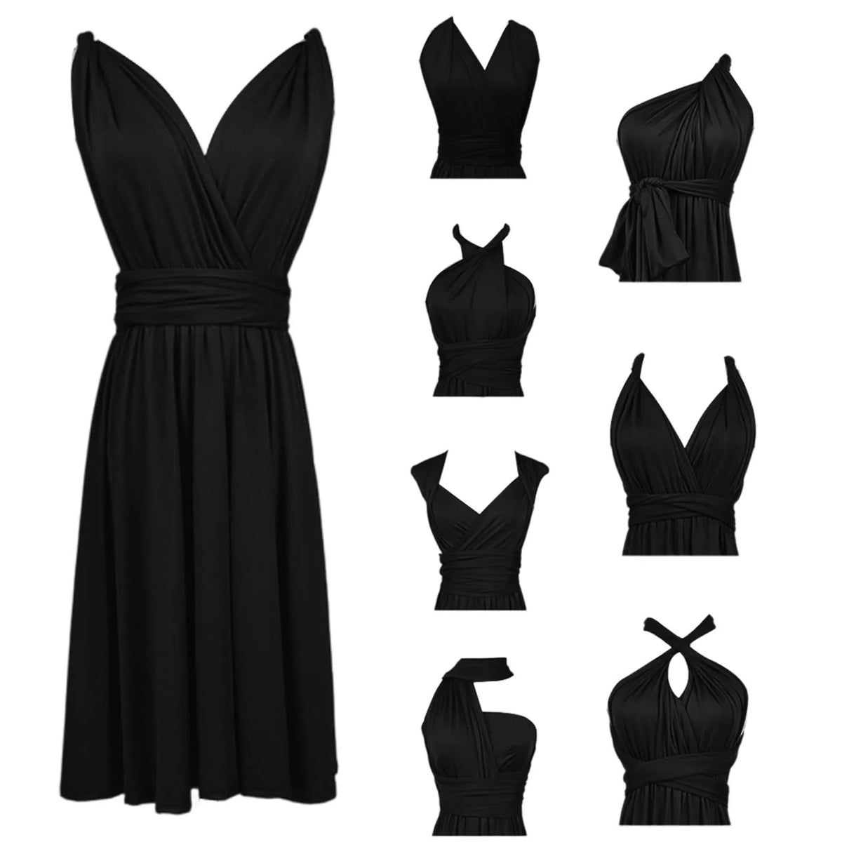 Women's Sexy V Neck Evening Dress Tie Up Multiple Ways To Wear Cocktail Dress Convertible Wrap Infinity Short Bridesmaid Dresses