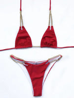 Sexy Cow Print Halter Metal Chains Brazilian Bikini Women Swimsuit Female Swimwear Two Pieces Bikini Set Bathing Suit Swim Lady