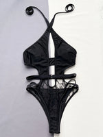 DEKA Black Lace Swimsuit Sexy Women One Pieces Swimwear Female Hollow Monokini Halter Bathing Suit Beachwear Solid Bodysuit