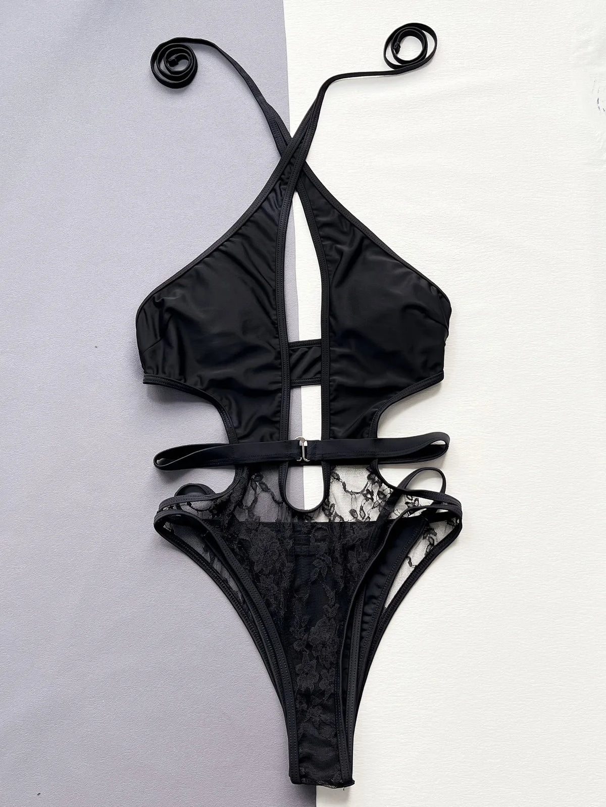 DEKA Sexy Women Lace Swimsuit One Pieces Swimwear Female Hollow Monokini Halter Bathing Suit Beachwear Bodysuit