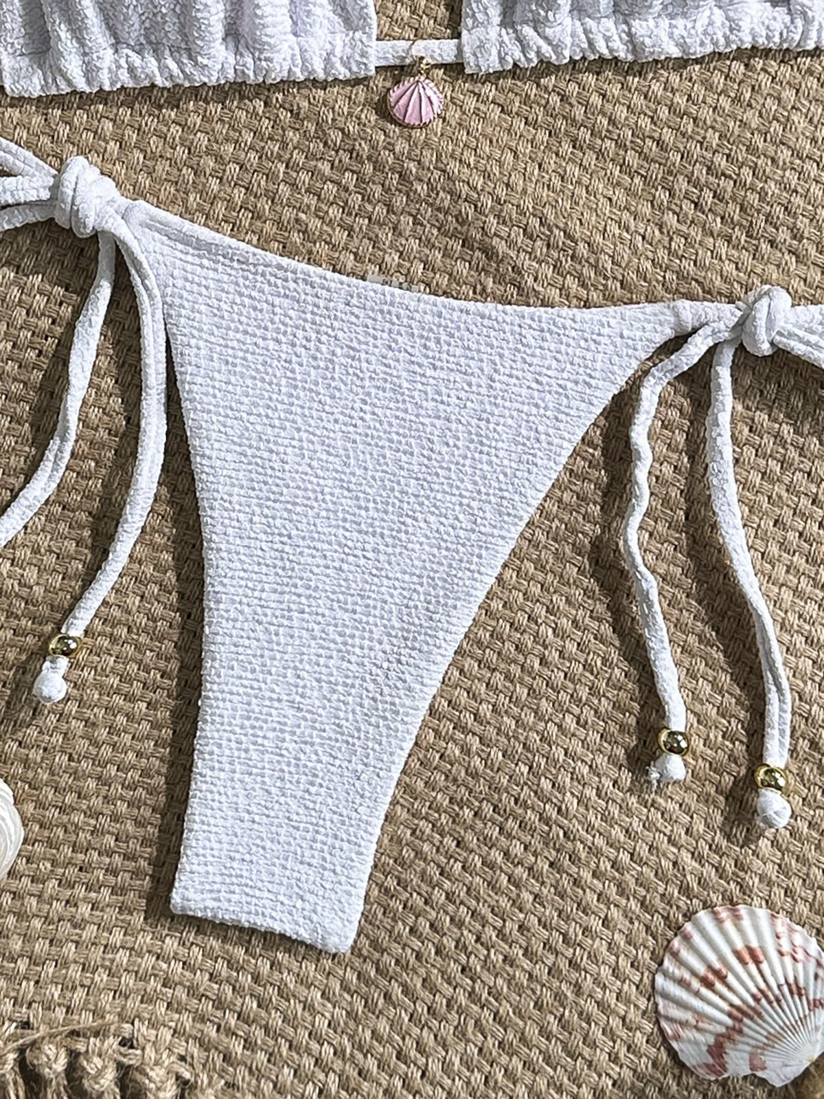 Sexy Pink White Bikini Set 2026 Women Shell Ornament Push Up Tie Side Thong Swimsuit Summer Bathing Suit Holiday Micro Swimwear