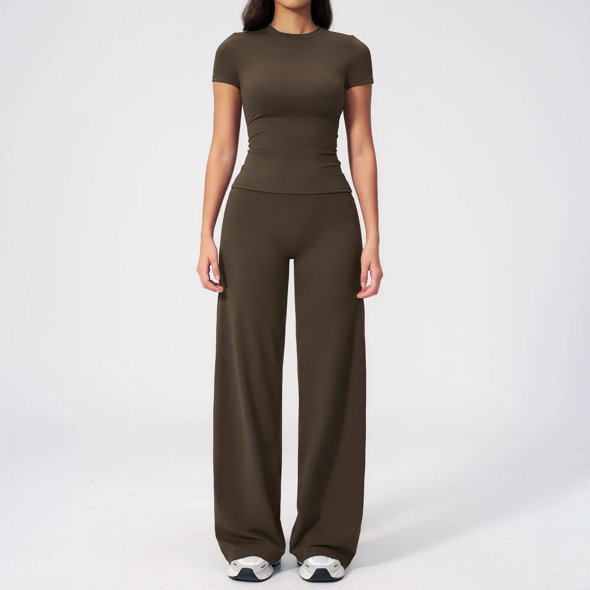 Yoga Set 2 Pieces Women's Tracksuit Short Sleeve O Neck Slim Sports T Shirts High Waist Flare Leggings Gym Running Fitness Suit