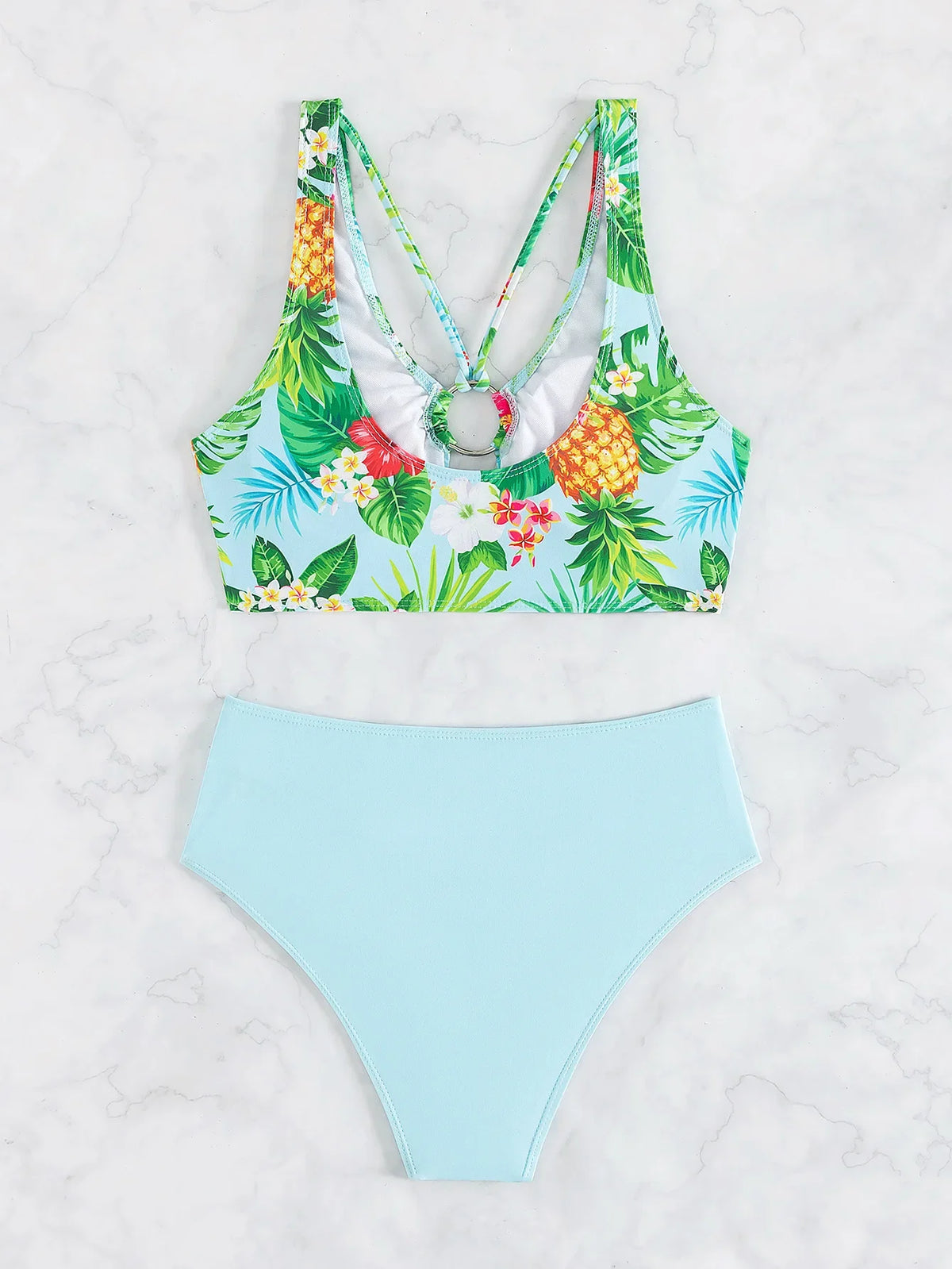 Sexy High Waist Bikini Floral 2026 Women Swimsuit Two Piece Swimwear Female Bikinis Set Blue Bathing Suits Brazilian Biquini