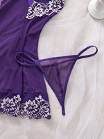 Purple Sexy Lingerie Women Lace See Through Babydoll Dress Slim Soft V Neck Full Slip Sleepwear Erotic Underwear Festival Gift