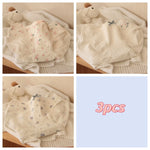 3pcs Soft Cute Floral Cotton Panties for Girls School Style Lace Trim Antibacterial Crotch Triangle Briefs Sweet Underwear