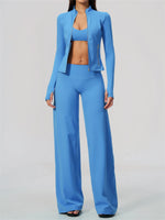 3 PCS Yoga Sets Women Long Sleeve Zipper Slim Jacket+sports Bra+high Waist Flare Pants Fitness Suits Gym Exercise Athletic Wear