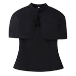 Women's Fashion Casual Shawl-Style Waist-Cinching Top Solid Color For Woman Elegant Cape Sleeve Top For Women White Black 81FF