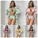 Fashionable Bikini Cover Up Three Piece Set Women Swimsuit Net Shirt High Elasticity Polyester Fabric with Chest Pad Bikinis Set