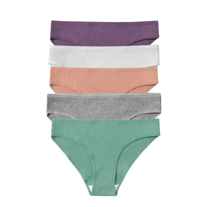 5Pcs/Set Women Cotton Panties Solid Color Low Rise Briefs Female Underpants Comfort Soft Stretch Panty Sexy Lingerie S-XXL