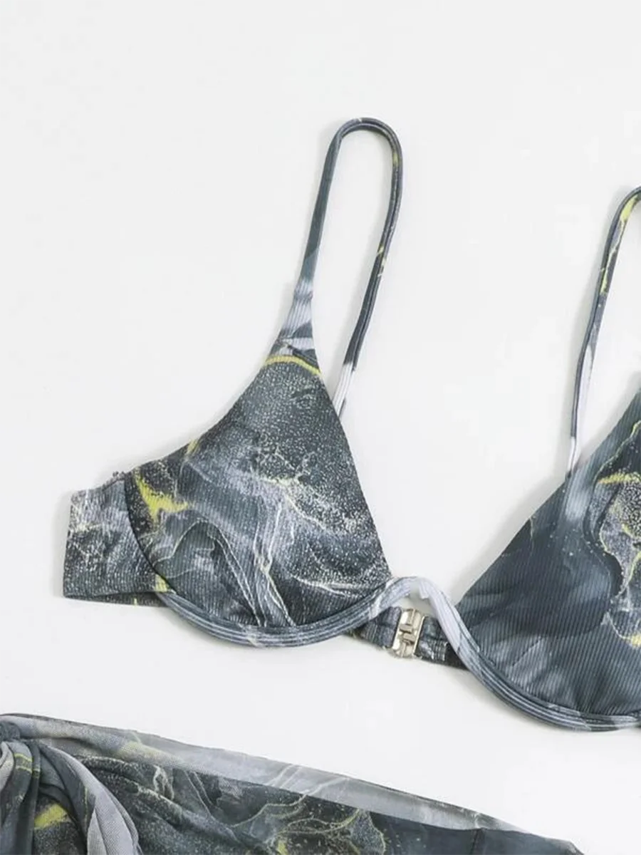 3 Pieces Print Push Up Bikini 2026 Women & Beach Skirt Strappy Swimsuit Sexy Swimwear Female Bathers Bathing Swimming Swim Suit