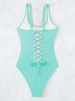S - XXL Sexy Criss Cross Backless Women Swimwear One Piece Swimsuit Female High Leg Cut Monokini Bather Bathing Suit Swim Lady