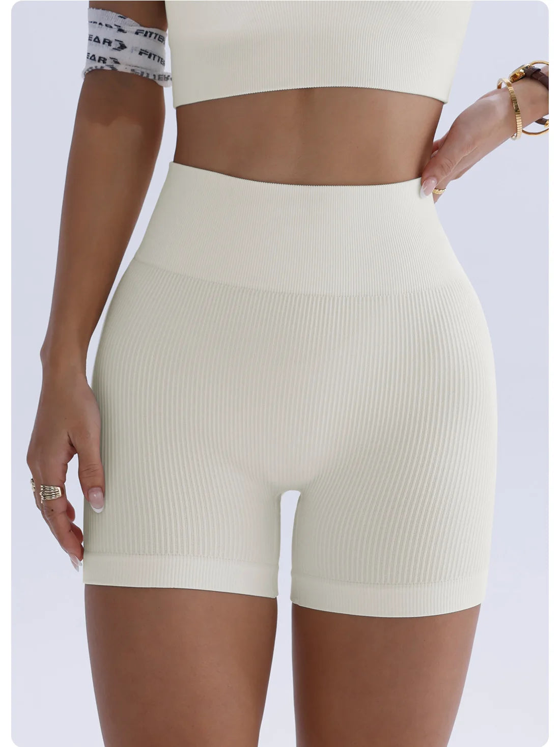 High-waisted Yoga Pant For Women, Designed To Lift And Shape, Tight-fitting With Solid Color And Ribbed Texture, Sports Shorts