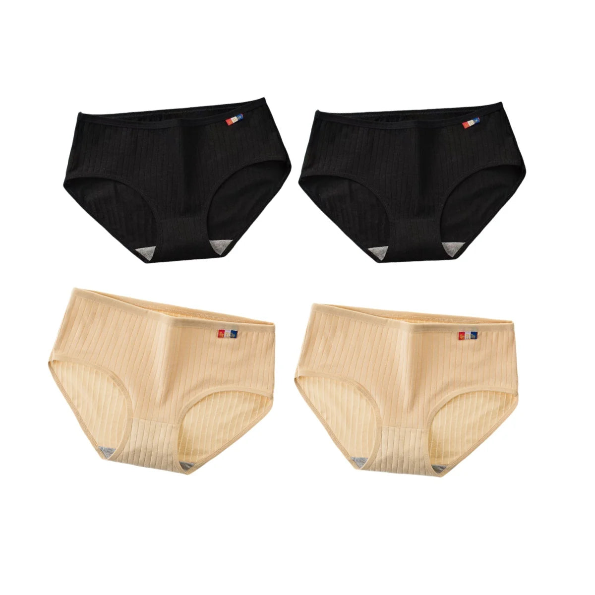 4Pcs/Set Women's Mid-Rise Cotton Panties Breathable Soft Ribbed Underwear Solid Lingerie Stretchy Comfort Daily Briefs M-XL