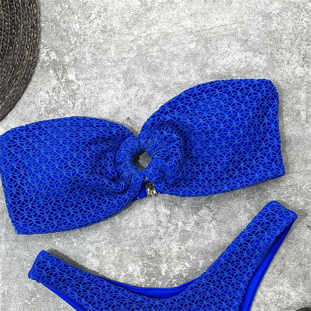 Sexy Wrinkled Bandeau Strapless Bikini Women Swimwear Female Swimsuit Two-Pieces Bikini Set Bather Bathing Suit Swim Lady V3367L