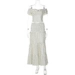 FDYOUI Woman Clothing Polka Dot Crop Tops and Lace-up Skirt Two Piece Sets Female Elegant Slash Neck Long Vacation Dresses Suit
