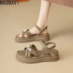 Fashionable/Elegant Rhinestone Fish Mouth Beach Sandals for Women Summer New Comfortable Platform Thick Bottom Gladiator Sandals