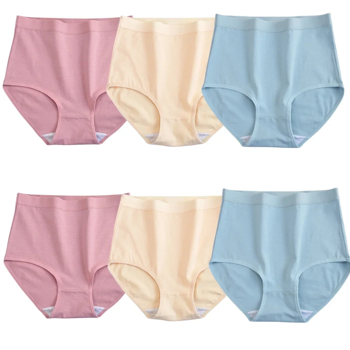 6Pcs/Set Women Cotton Panties High Rise Briefs Female Breathable Underpants Sexy Lingerie Tummy Control Underwear M-XXXL