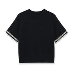 Fashion Casual Short-sleeve Knit Top With Black Short Sleeve Knit Top Gold Button Detail Round Neck Slim Fit Casual Sweater GRQ4