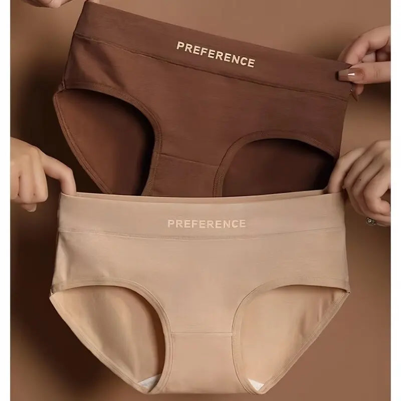3Pcs/Set Women Soft Cotton Panties Mid Waist Briefs in Warm Tan Minimalist Intimates Breathable Stretch Underwear Size M-2XL