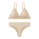 Women Cotton Bra and Panties Set Wireless Push-Up Bra Low-Waist Thongs G-string Sexy Lingerie Women's Breathable Underwear Set