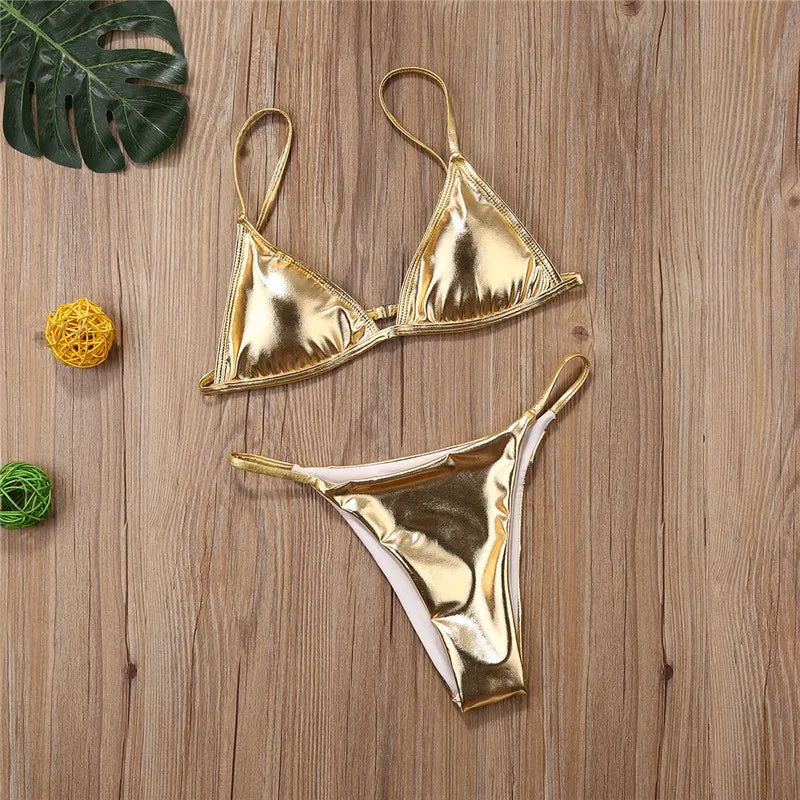 Sexy BikiniLadies Gold Color Sequins Bikini Set Women Swimwear Push Up Padded Swimwear For Women
