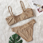 DEKA Bandeau U-Neck Metal Bikini Set Push Up Padded Cup Swimwear Women Solid Swimsuit Beachwear Water Swiminmg Bathing Suit