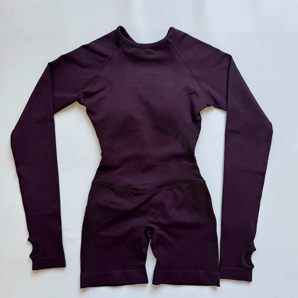 STOUREG Impact Long Sleeve One Piece Jumpsuit Women Backless Slim Fit Elastic Tummy Control Yoga Gym Sports Workout Bodysuit