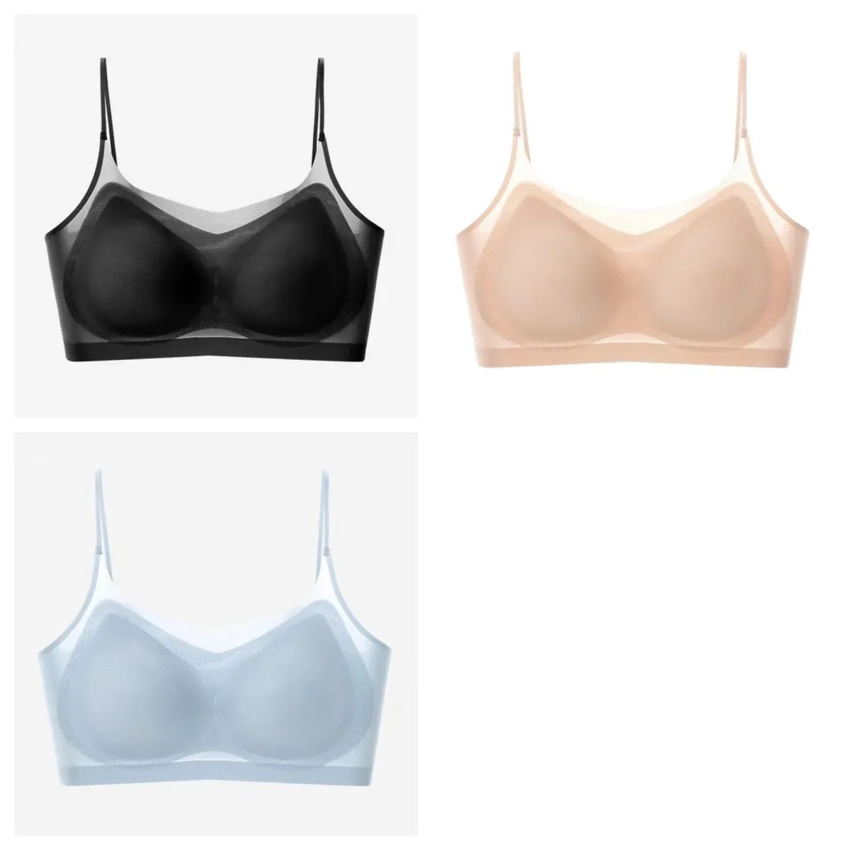 3Pcs/Set Ultra-thin Bras Women Ice Silk Small Chest Underwear Sexy Lingerie Padded Seamless Bra Summer Tube Top