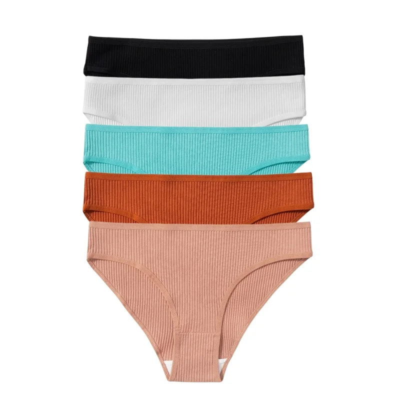 5Pcs/Set Women Cotton Panties Solid Color Low Rise Briefs Female Underpants Comfort Soft Stretch Panty Sexy Lingerie S-XXL