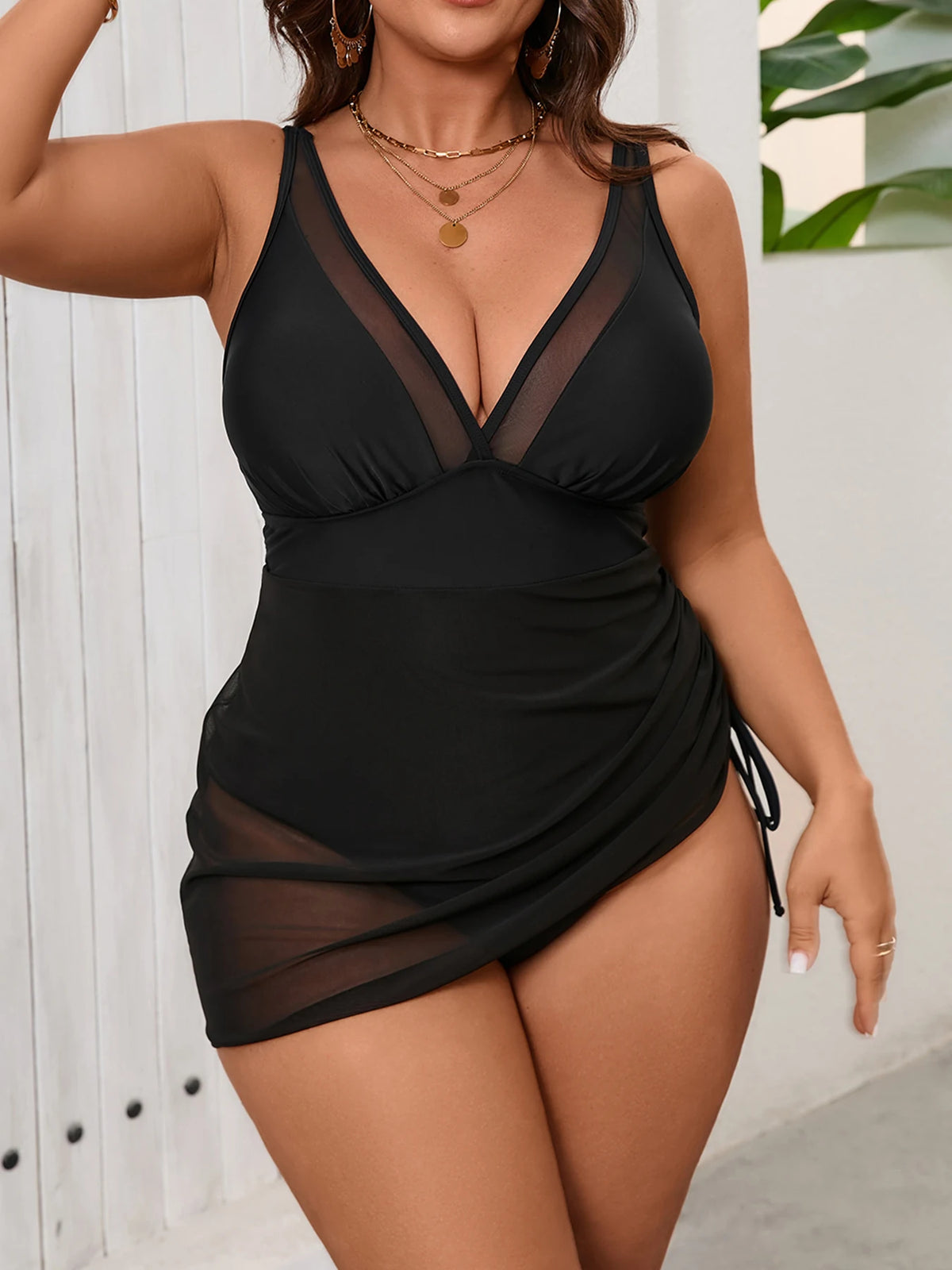 2026 Mesh Swimsuit Women One Piece Black Strappy Large Plus Big Size Swimwear Female Bathers Bathing Swimming Swim Suit 0XL-5XL