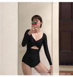 Swimsuit one-piece conservative high-waist belly-covering long-sleeved sun protection hot spring resort swimsuit