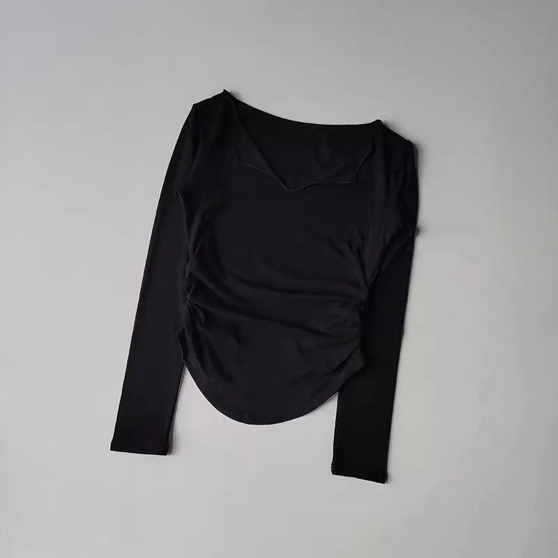 Women's yoga sports long sleeved, autumn and winter high-end slim fit small V-neck sports top fitness long sleeved T-shirt