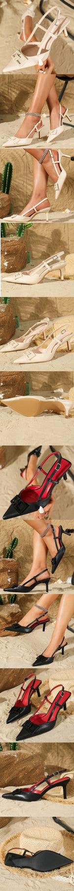EUR Size 42 Elegant Black Kitten Heels Slingback Sandals Women Sexy Pointed Toe Red Office Lady Blue Party Shoes High Heeled