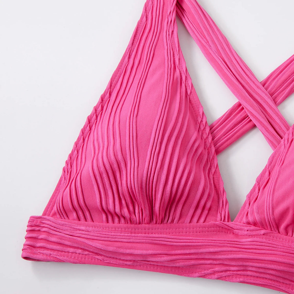 Wrinkled Crinkled Cross Back Bikini Women Swimwear Female Swimsuit Two-pieces Bikini Set High Cut Bathing Suit Swim Beach Wear