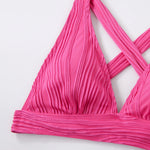 Wrinkled Crinkled Cross Back Bikini Women Swimwear Female Swimsuit Two-pieces Bikini Set High Cut Bathing Suit Swim Beach Wear