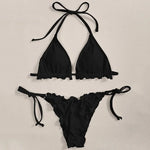 Ribbed Ruffled Frilled Brazilian Bikini Women Swimsuit Female Swimwear Two Pieces Bikini Set Halter String Bathing Suit Swim