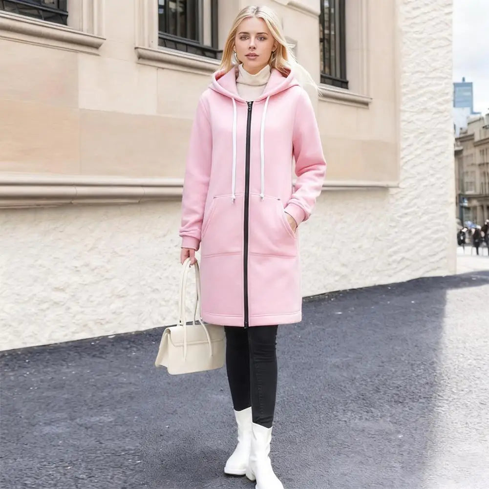 Zip Up Hoodies for Women Oversized Fleece Long Tunic Hooded Sweatshirt Autumn Winter Casual Drawstring Coat with Pockets