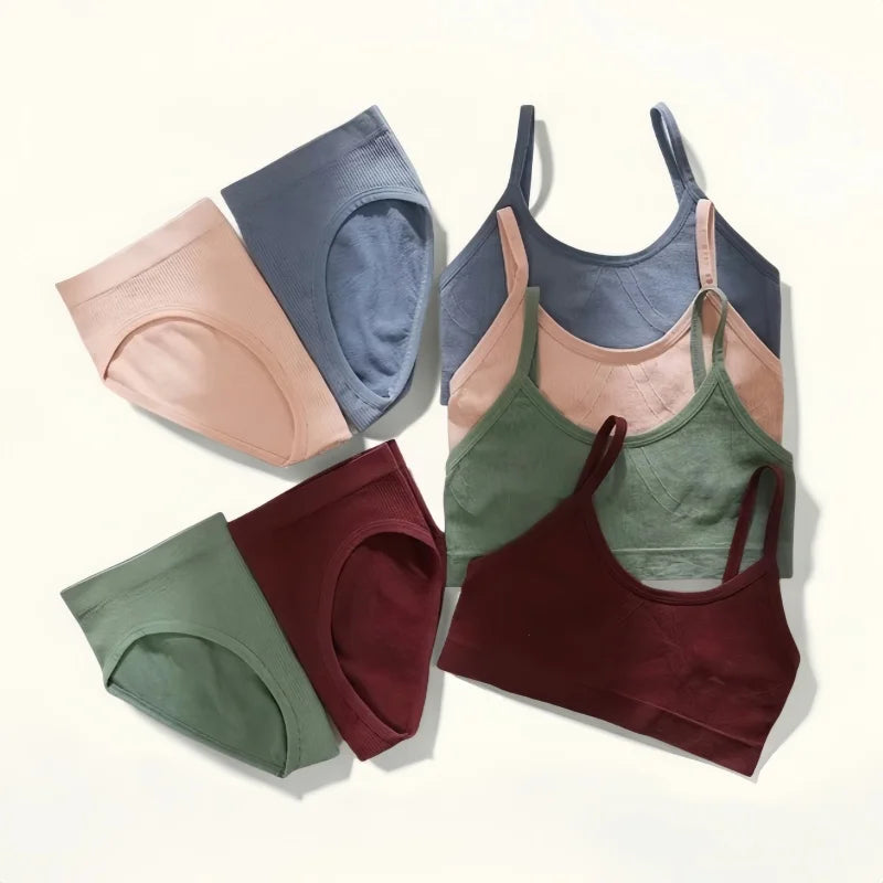 Women Seamless Bra Briefs Set Push Up Bra Top Sexy Lingerie Female U Back Crop Top Brassiere Underwear Set