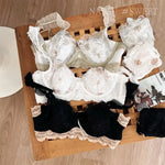 Pure Desire Minimizer Bra Rabbit Ear Cup Ultra Thin Support for Large Bust Retro Embroidered Lace Lingerie Set Women S-XL MOYISU