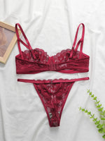 charming French Style Lace Lingerie Set - ultra-thin red lace Bra & Thong Sexy ultra-thin Underwear, Ideal Gift for Her YS2451