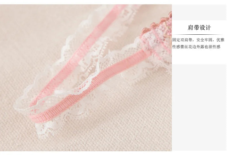 MOYISU Happy Sexy Big Breasts Show Small Underwear Women Small Breasts Summer Thin Bra French Pure Desire Lace Underwire Bra Set
