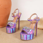 Elegant Purple Bow Design 16cm Sexy Model Ultra-high Heels Fashion Open Toe Sandals Women's Gladiator Night Club Dance Shoes 42