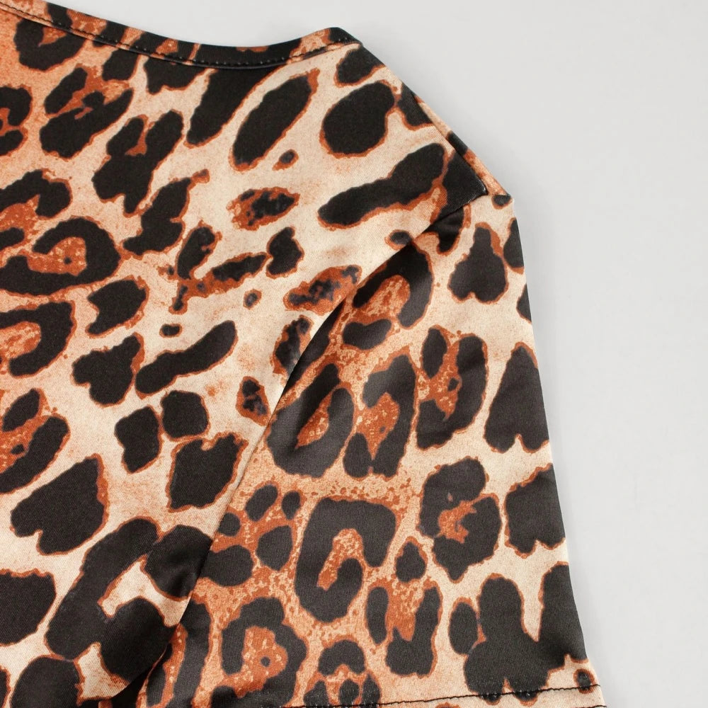 FAGADOER Sexy Leopard Print Bodycon Jumpsuits Women Sleeveless Backless Short SleeveRompers Female Club Party Overalls 2025