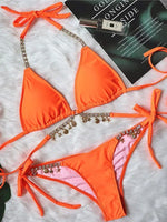 Wrap Around Halter Metal Chains Bikinis 2025 Diamond Bikini Women Swimsuit Female Swimwear Two Pieces Bikini set Bathing Suit