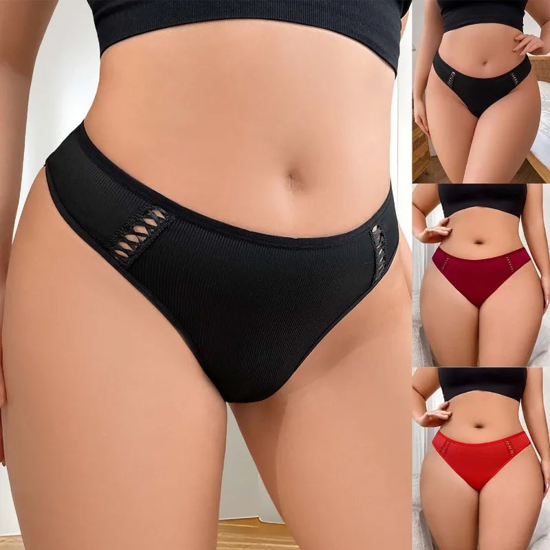 1 Pcs Large Size Tie Bow Sexy Women G-string Low Rise Sexy Thongs Comfortable Breathable Ribbed Ladies Thongs Intimate Lingerie